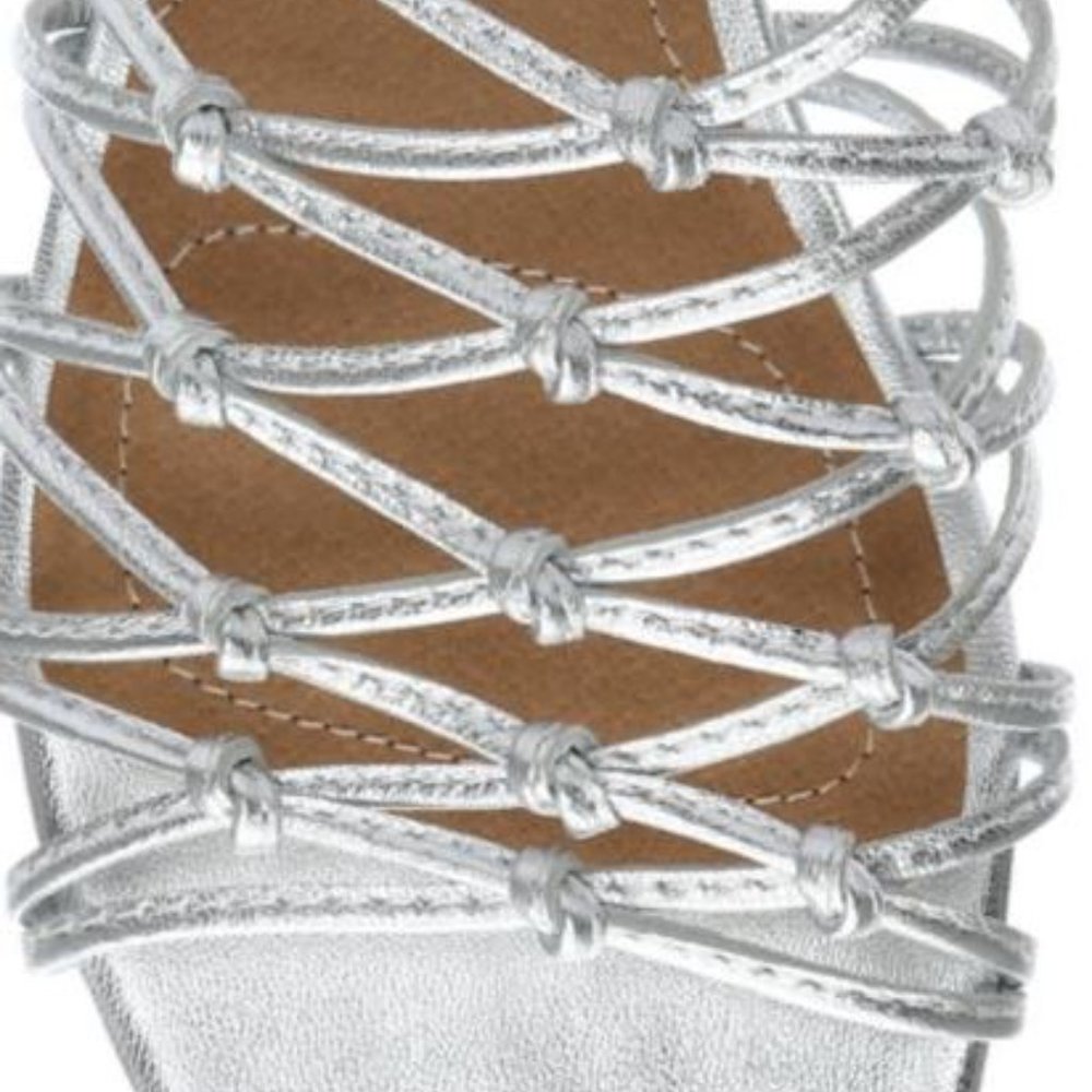 Tahari Caper Silver Leather Demi-Wedge Sandals - Picture 3 of 8